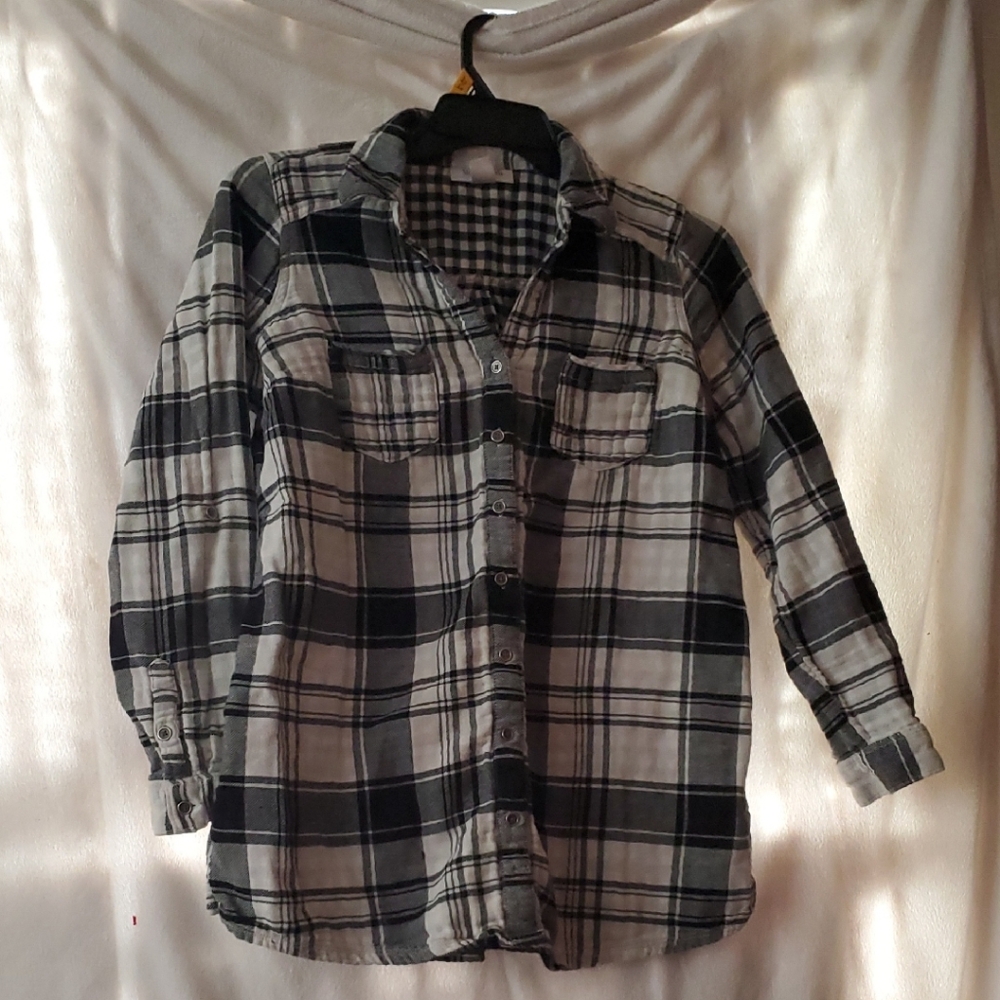 Black and White Plaid Button-Up Shirt